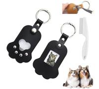 Générique 2PCS Faux Leather Paw Shaped Pet Memorial Keychain,Dog Hair Keepsake Keyring with Photo Frame,Hair Collect Key Holder (Black)