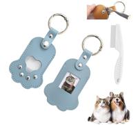 Générique 2PCS Faux Leather Paw Shaped Pet Memorial Keychain,Dog Hair Keepsake Keyring with Photo Frame,Hair Collect Key Holder (Blue)