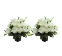 Générique 2Pcs Fleurs De Cimetière Artificielle,Petites Plantes Artificielles,La Décoration De Pierre Tombale De Cimetières pour Funérailles Commémoratives,Cimetière, Décor avec Vase (E)
