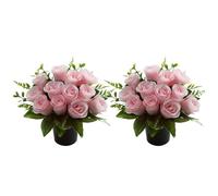 Générique 2Pcs Fleurs De Cimetière Artificielle,Petites Plantes Artificielles,La Décoration De Pierre Tombale De Cimetières pour Funérailles Commémoratives,Cimetière, Décor avec Vase (B)