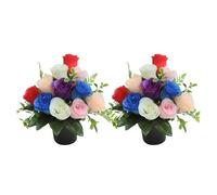 Générique 2Pcs Fleurs De Cimetière Artificielle,Petites Plantes Artificielles,La Décoration De Pierre Tombale De Cimetières pour Funérailles Commémoratives,Cimetière, Décor avec Vase (G)