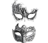 Générique 2PCS Masque de mascarade en dentelle, costume de masque Couvre-visages avec bandeau pour les yeux masqués, Ensemble de masques de mascarade scintillants, accessoires de cosplay