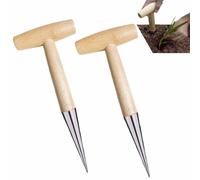 Générique 2pcs Plant Hole Digger for Planting,Hand Dibber Garden Tool with Wooden Handle,Seed Planter Tool Seed Dispenser for Planting Small Seeds Seedlings Sowing Seeds Transplanting Plants Bulbs