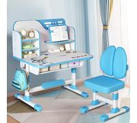 Générique 2Pcs / Set Ensemble de Bureau Enfant, Table Enfant avec Chaise et Réglables en Hauteur, Bureau Enfants Fille Garcon Ergonomique avec Motif d’Astronaute, Grand Tableau d’Écriture (Bleu)