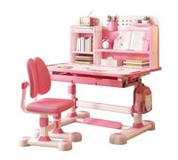 Générique 2Pcs / Set Table Enfant avec Chaise et Réglables en Hauteur, Ensemble de Bureau Enfant, Bureau Enfants Fille avec Correcteur d’Assise, Porte-Livres, Pédale, Conception de Cloison (Rose)