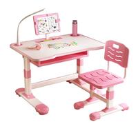 Générique 2Pcs / Set Table Enfant avec Chaise et Réglables en Hauteur, Ensemble de Bureau Enfant, Bureau Enfants Fille avec Correcteur d’Assise, Porte-Livres, Pédale, Conception de Cloison (Rose-B)
