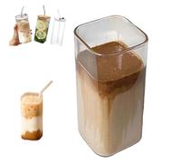 Générique 2Pcs Square Glass Cup with Lids and Straws, Portable Square Drinking Clear Tumblers 400ml/14oz, Heat Resistant Transparent for Milk Tea Juice Cups Coffee Mug (1 Pcs,No Lid)