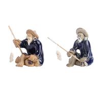 Générique 2pcs Statuette Pêcheur en Céramique Légère et Facile à Nettoyer pour Décoration de Jardin et Bonsaï Élégante et Créative