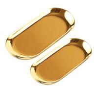 Générique 2pièces Plateau Ovale Acier Inoxydable Doré pour Bijoux Snacks Serviettes Petit Grand Rangement Élégant pour Salle de Bain Cuisine Bureau