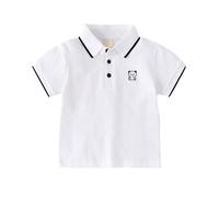 Générique 3-4 Ans Polo de Golf Blocs de Couleur pour Tout-Petits garçons, Broderie Ours, Coupe Classique, Manches Courtes, piqué, Uniforme Scolaire Blanc