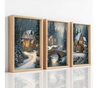 Générique 3 Affiche Decoration Murale Campagne Vintage, Grande Poster Mural Impression sur Toile Hiver Romantique Tranquille Doux Cabane Peintures Pour Couloir Banquets Cuisine, 50 x 70 cm