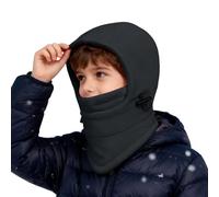 Générique 3 en 1 Cagoule Enfants Filles Garçons avec Écharpe À Capuche Réglable Chapeaux Earflap Doux Thermique Coupe-Vent Balaclava Tricoté Multicolore Masque De Ski Noir Taille Unique