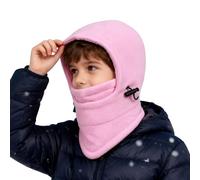 Générique 3 en 1 Cagoule Enfants Filles Garçons avec Écharpe À Capuche Réglable Chapeaux Earflap Doux Thermique Coupe-Vent Balaclava Tricoté Multicolore Masque De Ski Rose Taille Unique