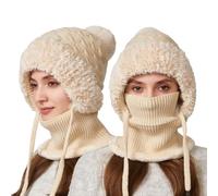 Générique 3 en 1 Tricoté Bonnet Femme éCharpe avec éCharpe Et Masque, Cache-Cou avec Couvre-Visage,Chaud, pour La RandonnéE, Les Voyages, Le Ski, Le VéLo, Le Snowboard