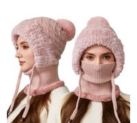 Générique 3 en 1 Tricoté Bonnet Femme éCharpe avec éCharpe Et Masque, Cache-Cou avec Couvre-Visage,Chaud, pour La RandonnéE, Les Voyages, Le Ski, Le VéLo, Le Snowboard