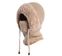 Générique 3 in 1 Beanie Hat for Women,3 in 1 Winter Balaclava, Warm Knitted Winter Balaclava Hat with Scarf and Face Cover (Khaki,Taille Unique)
