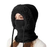 Générique 3 in 1 Beanie Hat with Scarf and Mask, Warm Knit Fleece Lined Winter Hat Set, for Skiing Hiking Cold Weather (Black,1PC)