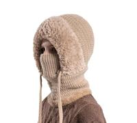 Générique 3 in 1 Beanies Hat for Women,Cold Warm Knitted Hats with Face Cover,Wind Resistant Hooded Scarf,Thick Plush-Lined,for Outdoor (Khaki)