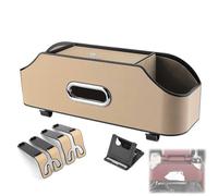 Générique 3-in-1 Car Backseat Organizer, Multifunctional Car Seat Back Storage Box with Tissue Holder, Cup Holder & Hooks, Waterproof Leather for All Vehicles (Khaki)