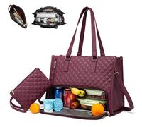 Générique 3 in 1 Quilted Tote Bag-15.6 Inch Tote Bag with Lunch Compartmen with Built-In Insulated Section for Laptop & Meals (Wine red)