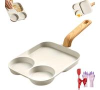 Générique 3-in-1 Split Non-stick Pan, Pancake Grill Skillet with Handle, Divided Breakfast Omelette Makers, Mini Divided Breakfast Omelette Frying Pans, for Stove Top Induction (White)