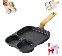 Générique 3-in-1 Split Non-stick Pan, Pancake Grill Skillet with Handle, Divided Breakfast Omelette Makers, Mini Divided Breakfast Omelette Frying Pans, for Stove Top Induction (Black)