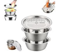 Générique 3-in-1 Stainless Steel Basin with Grater & Strainer, Professional Food Grade Mixing Bowl Set for Vegetable (10.24in(26cm))