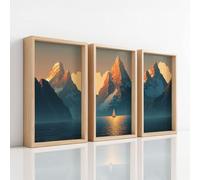 Générique 3 Pcs Tableau Decoration Murale Bleu Nuit - Moderne Affiche pour Salon Chambre Salle de Bain Toilettes, Marin Montagnes Coucher De Soleil Peintures sur Toile, Maison Tableaux Art Décoratif