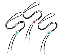 Générique 3 pièces Bolotie de cordon en cuir occidental avec pendentif en pierre de fleur bijoux cravate collier de chaîne réglable pour hommes femmes Rodeos Bolotie