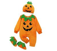 Générique 3 Pièces Ensemble Halloween pour Bébé Garçon Fille Déguisement Halloween 0-24 Mois Combinaison à Manches Longues Chapeau et Chaussures