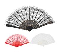 Générique 3 Pièces Éventail Pliant Dentelle Femme Vintage Portable pour Mariage Danse Cosplay et Décoration