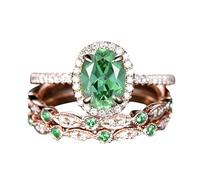 Générique 3 pièces ovale coupe bague de fiançailles bague en or Rose Art déco bague de mariage de mariée pour les femmes Étagères Anneaux (A, D)