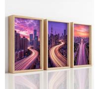 Générique 3 Pièces Paysage Urbain Tableau Decoration Murale, Impression sur Toile Urbain Coucher De Soleil Gratte-Ciel pour Maison Déco, Toile Peinture Affiche Chambre Bureau 42 x 59.4 cm