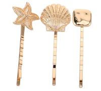 Générique 3 Pièces Set de Barrettes Cheveux Coquillage Doré Alliage Épingles Étoile de Mer pour Queue de Cheval et Style Romantique Femmes Filles
