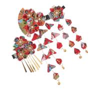 Générique 3 Pièces Set de Épingles Cheveux Kimono Rouge avec Fleurs et Accessoires Coiffure Élégants pour Cérémonies et Tenues Traditionnelles