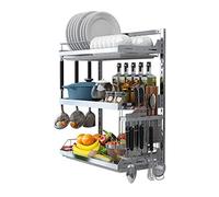 Générique 3 Tier Over The Sink Dish Drying Orgainzer Rack, Hanging Large Dish Dryer Rack Wall Mount Dish Drainer, 304 Stainless Steel Kitchen Plate Bowl Spice Organizer Storage Shelf,Silver