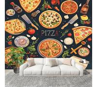Générique 300x210 cm Seamless Join Easy Install Papier Peint Photo Affiche de nourriture pizza Durable Waterproof Removable Mural 200x140 Cm Noir Papier Peint Anti-Stain Fresque Murale Grande