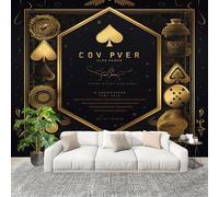 Générique 300x210 cm Seamless Join Easy Install Papier Peint Photo Luxe Art Poker ThèMe Durable Waterproof Removable Mural 200x140 Cm Noir Papier Peint Anti-Stain Fresque Murale Grande