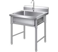 Générique 304 Évier Utilitaire en Acier Inoxydable Stand isolé 60x60x80cm Robinet à Bol Unique Inclus Bovin Commercial de Garage de gonfles de gonflais de Nettoyage Facile et de sécurité