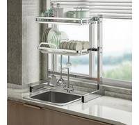 Générique 304 Stainless Steel Kitchen Sink Dish Drainer, 2-Tier, A4-33In - Durable, Space-Saving Organizer for Dish Drying, Rust-Resistant, Stylish Functional Kitchen Accessory,4914 Double L