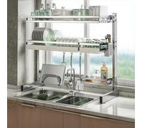 Générique 304 Stainless Steel Kitchen Sink Dish Drainer, 2-Tier, A4-33In - Durable, Space-Saving Organizer for Dish Drying, Rust-Resistant, Stylish Functional Kitchen Accessory,4914 Single L