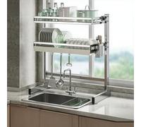 Générique 304 Stainless Steel Kitchen Sink Dish Drainer, 2-Tier, A4-33In - Durable, Space-Saving Organizer for Dish Drying, Rust-Resistant, Stylish Functional Kitchen Accessory,4914 Double L