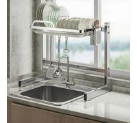 Générique 304 Stainless Steel Kitchen Sink Dish Drainer, 2-Tier, A4-33In - Durable, Space-Saving Organizer for Dish Drying, Rust-Resistant, Stylish Functional Kitchen Accessory,4914 Single L