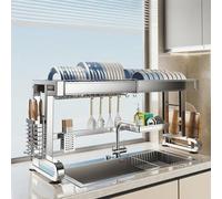 Générique 304 Stainless Steel Over-Sink Dish Drainer - 1-Tier Countertop Organizer with Cutlery Rack, Space-Saving Kitchen Drying Rack for Dishes and Utensils,5507 Silver Single Tier
