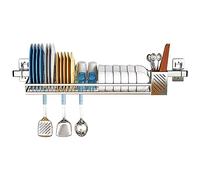Générique 304 Stainless Steel Over The Sink Dish Drying Rack with Utensil Holder Hooks Space Saver Kitchen Organizer Shelf 80Cm,304 Stainless Steels-80Cm