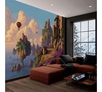 Générique 308 x 220 cm Papier peint panoramique - Affiche murale Château De L'Île Fantastique, papier peint intissé Bleu Et Jaune personnalisé 3D, décoration murale pour salon et chambre d'enfant