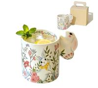 Générique 320ml Easter Bunny Cup, Ceramic Coffee Mug With Cute Bunny Handle, 320ml Easter Bunny Mug, Spring Flowers Tea Cup For Easters Spring Party Home Decor Gift (1Pcs)