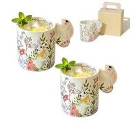 Générique 320ml Easter Bunny Cup, Ceramic Coffee Mug With Cute Bunny Handle, 320ml Easter Bunny Mug, Spring Flowers Tea Cup For Easters Spring Party Home Decor Gift (2Pcs)