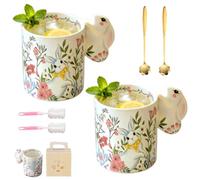 Générique 320ml Easter Bunny Cup,Ceramic Coffee Mug with Cute Bunny Handle,Chic Animal Floral Themed Mugs for Easter Spring Party Home Decor Gift