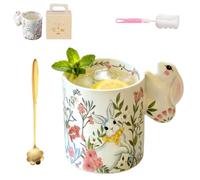 Générique 320ml Easter Bunny Cup,Ceramic Coffee Mug with Cute Bunny Handle,Chic Animal Floral Themed Mugs for Easter Spring Party Home Decor Gift